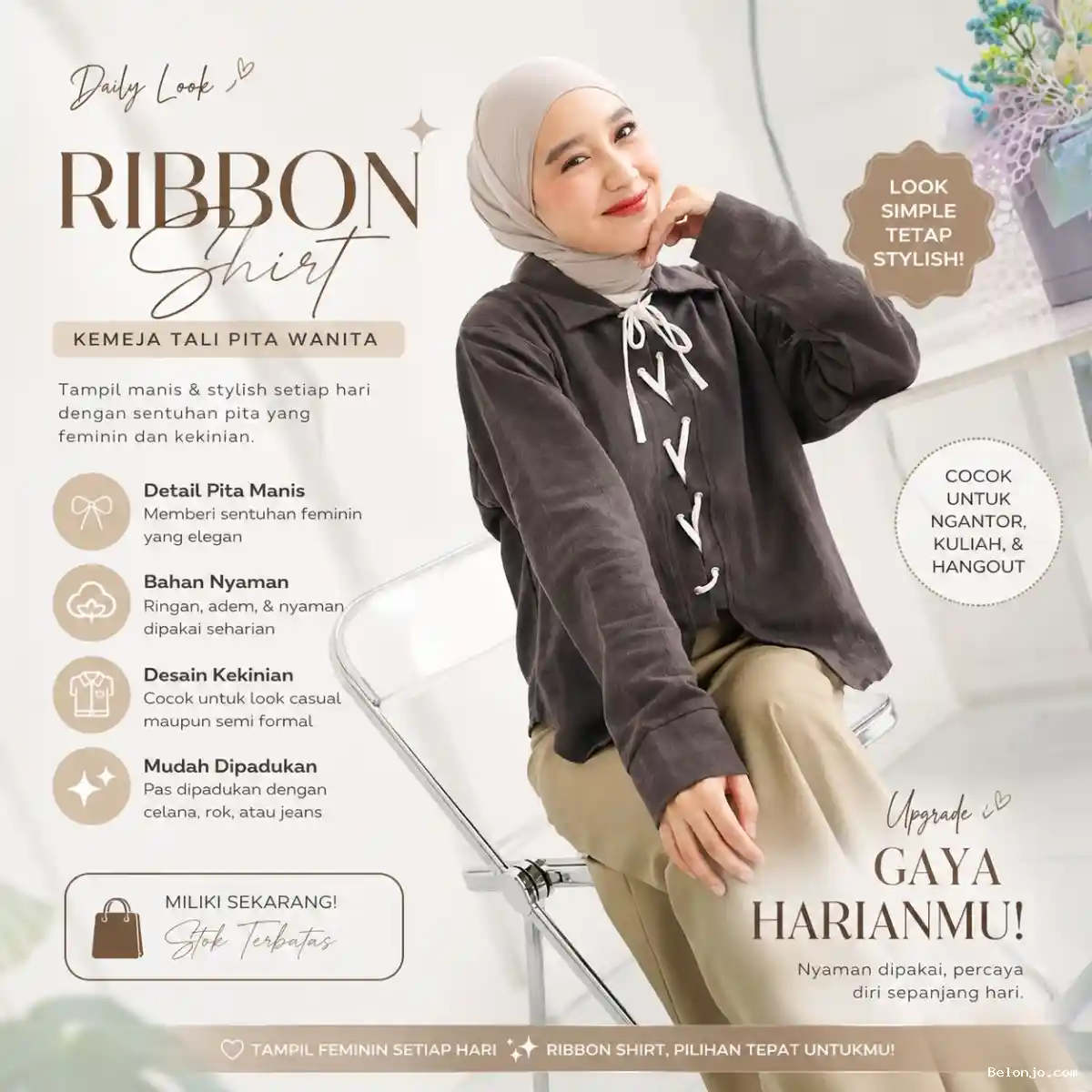 Review Ribbon Shirt Kemeja Tali Pita Wanita, Feminin dan Stylish